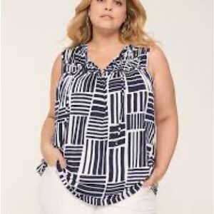 Lane Bryant Geometric Navy and White Blouse